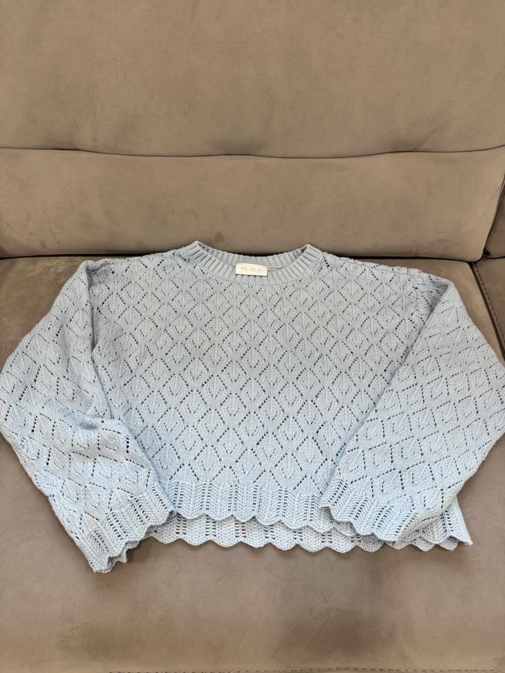 The Children's Place Pale Blue Open-Knit Crewneck Sweater